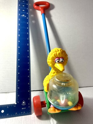 VINTAGE SESAME STREET BIG BIRD BALL CORN POPPER Push