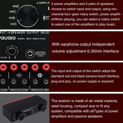 LYNEPaUalO Amplifier Speaker Selector Switch Switcher 4 Input 2 Output Or 2 In 4