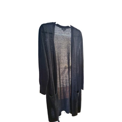Halogen Women s Size Large Black Linen Blend Long Open Cardigan