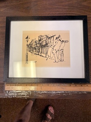 Leo Meiersdorff Signed Ink Drawing on Paper Street Cityscape, Matted & Framed