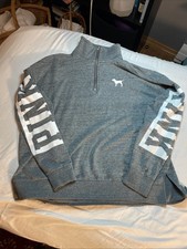 VICTORIA S SECRET VS PINK Gray Grey Half Zip Side Slit Hi Lo Pullover Sweater Xs
