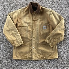 Vintage Carhartt Chore Jacket Blanket Lined Corduroy Collar Khaki Canvas Coat