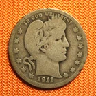 1911-D Liberty Barber Silver US Quarter, 25C