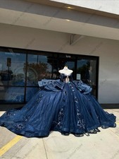 Royal Blue Quinceanera Dresses Gold Applique Ball Gown Ruffles Beads Sweet 15 16