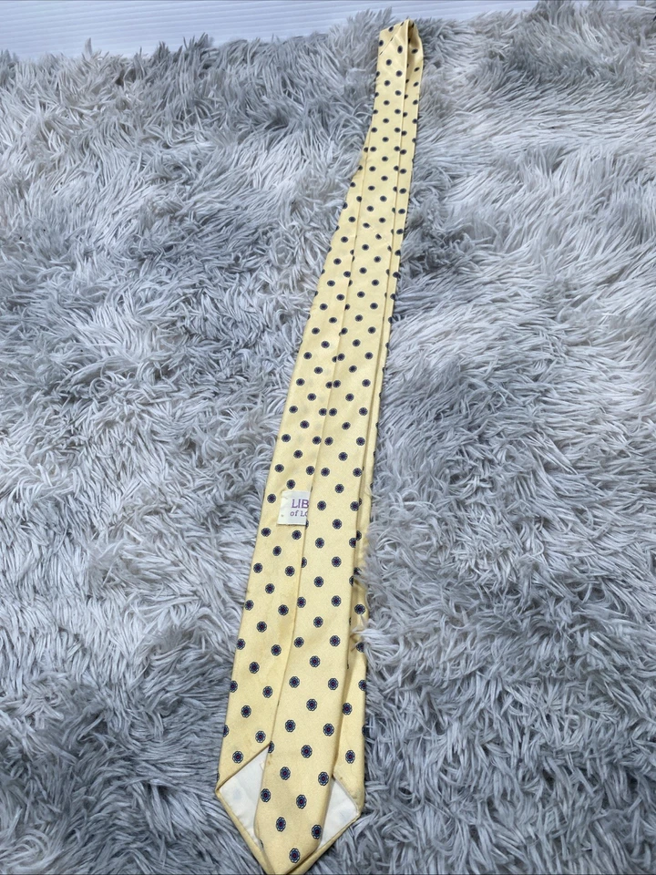 "Corbata de seda Liberty of London 54"" punto amarillo azul patrón floral vintage" Foto 4 de 4