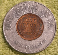 1948 Penn Central Oil Co. Encased Cent Kansas City Kansas