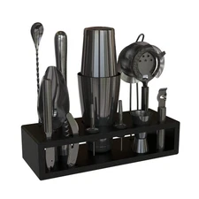 13-Piece Gunmetal Black Stainless Steel Boston Cocktail Shaker Bar Tool Set w...