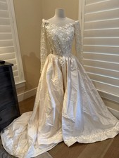 DEMETRIOS Wedding Gown Shantung Silk Floral Lace Detachable Huge Train Veil 14