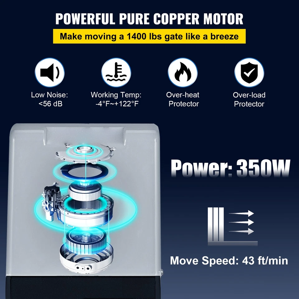 Abridor de puerta corredera 1400 lb operador de puerta eléctrico motor automático con 2 controles remotos Foto 3 de 4