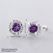 925 Sterling Silver Hypoallergenic 4-Heart Round Crystal Stud Post Earrings C874