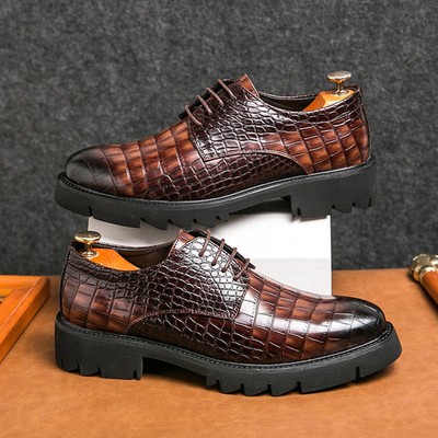  Men's Thick Sole Formal Lace-up Oxford Pu Leather Wedding Dress Derby Shoes