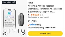 Plaud NotePin S AI Voice Recorder, 64GB Flash, with 4 Accessories