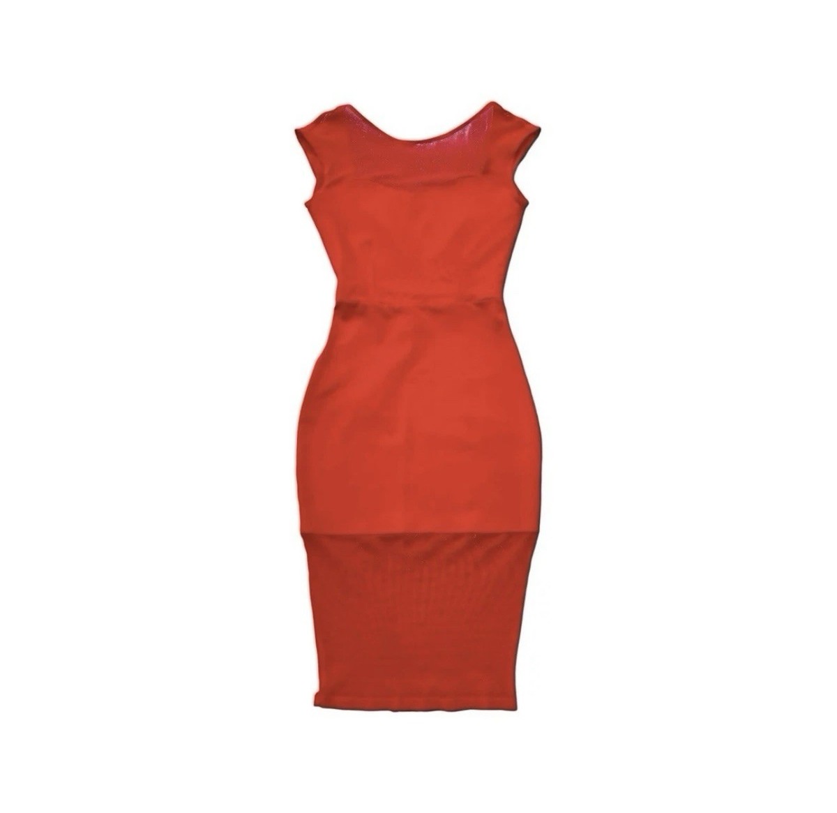 Bodycon Contrast Mesh Red Midi Dress Womens XS Stretch Sexy Designer Y2K |  eBay