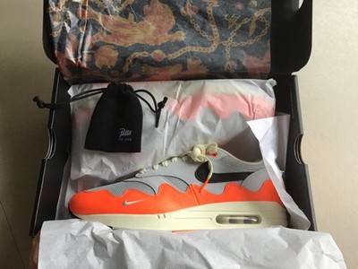 Nike Air Max 1 x Patta Hyper Crimson / Black Pure Platinum EUR 45 US 11 NEU