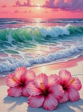 BYGFHLYW 5D Diamond Art Kits for Adults, Beach Flower Diamond Painting Kits f...