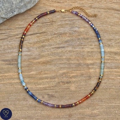 7 Chakra Exklusives Design 2x4mm Meditation Böhmisch Yoga Edelstein Halskette