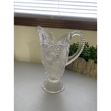 Vintage Crystal Glass Pitcher Water Juice Decanter Hobstar Cut Glass