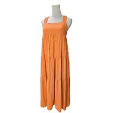 HUNTER&BROWN Peach Square-Neck Criss-Cross Back Elastic Strap Tier Maxi Dress