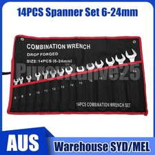 14Pcs 6-24mm Spanner Set Metric Combination Open Box Wrench Roll Bag Tool Car AU