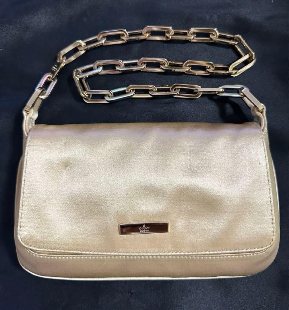 GUCCI Gold Satin Chain Shoulder Bag Rare Authentic Women's Party Purse