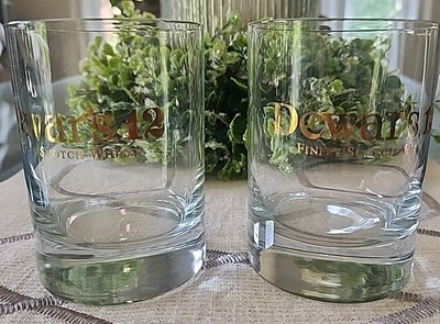 Set of 2 ~ Dewar's 12 Scotch Whiskey Glasses ~ Short Rocks Glass ~ Heavy Bottom