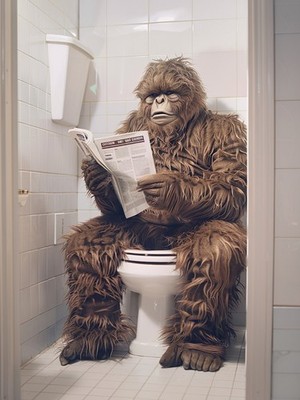 Humorvolle Sasquatch Toilette Leseszene - lustige Tier Kryptid Badezimmer Kunstwerk