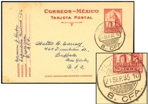 MEXICO 4¢ PSC SEP 1935 TIJUANA BC - US  BAM PC133