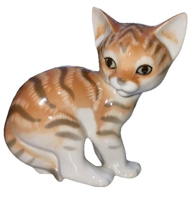 Lomonosov Ginger Tabby Kätzchen Figur Made In USSR sehr guter Zustand 14cm lang 13 cm groß 