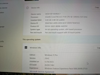 HP Pro X2 612 G2 7thGen M3-7y30 speed 1.0 4GB Ram 256gb SSD Win11