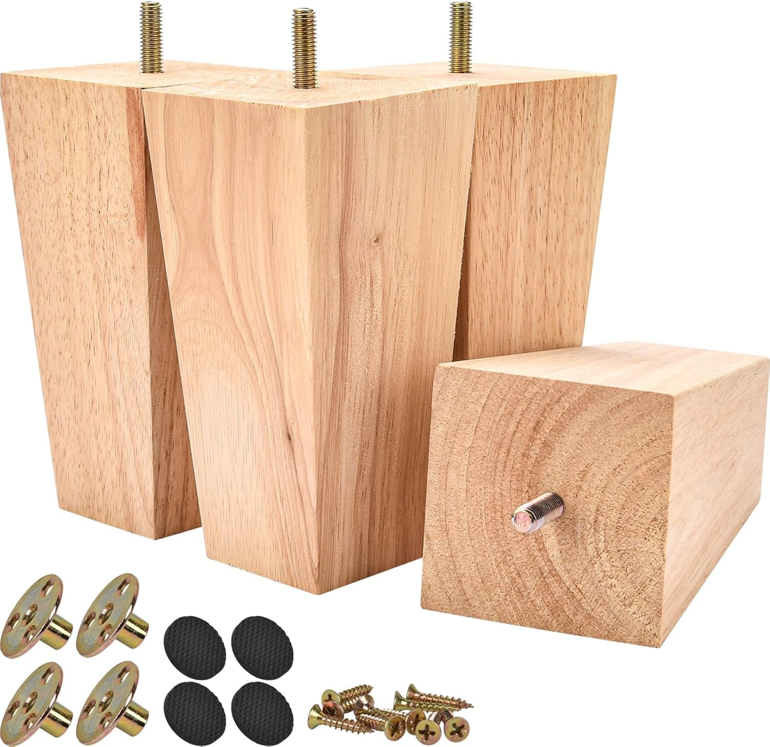 5 Inch Solid Wood Pyramid Furniture Legs 4PCS Natural Oak Mid-Century DIY Sofa