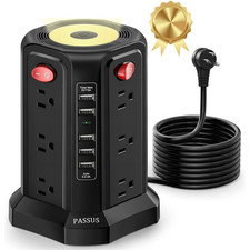Surge Protector Power Strip Tower with 5 USB Ports and Night Light 10Ft