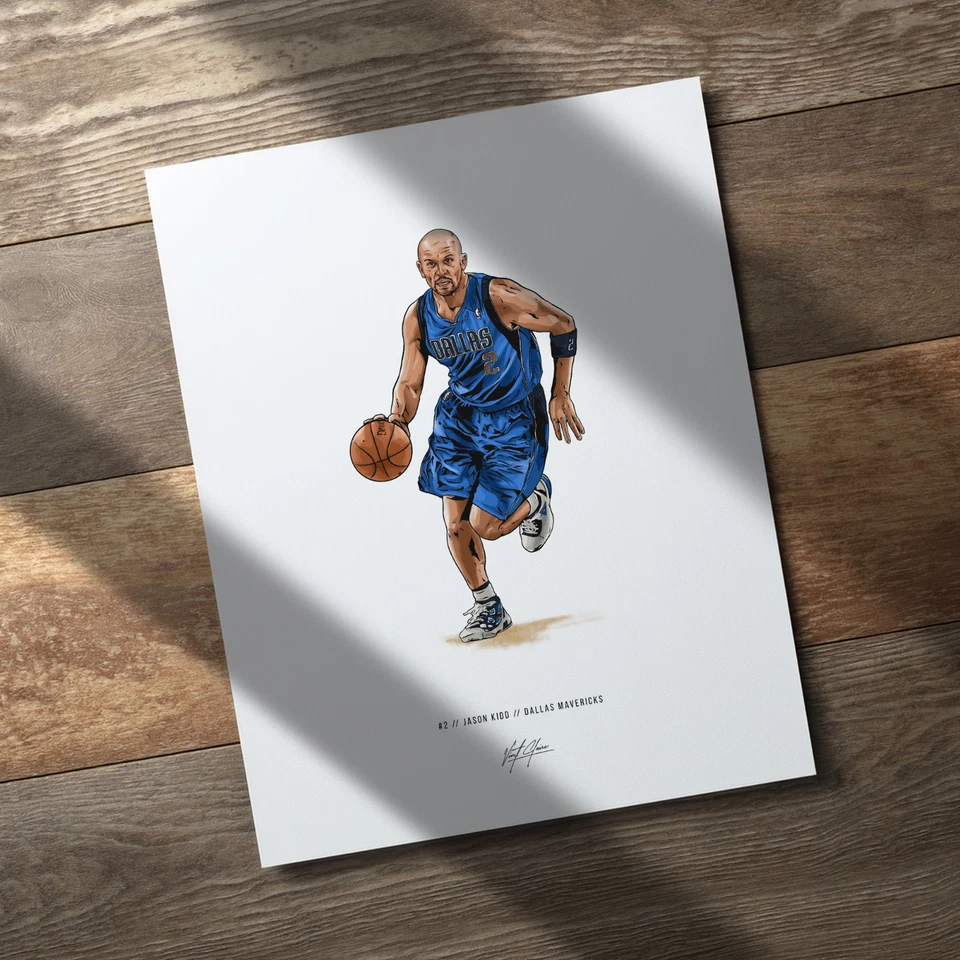 Плакат Джейсона Кидда из Dallas Mavericks баскетбольная иллюстрация художественная печать 8x10 - Изображение 3 из 4