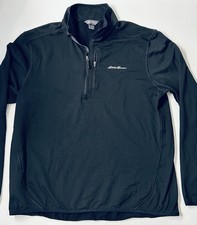 Eddie Bauer Men s 1/4 Zip Lightweight Pullover Black Polyester Size Large