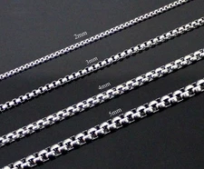 Stainless Steel Round Box 316L Chain Men Women 2mm-5mm Link Necklace 16"-26"