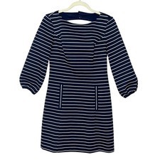 Eliza J Striped Ponte Knit Dress Navy White Nautical Cut Out Shift Sz 2