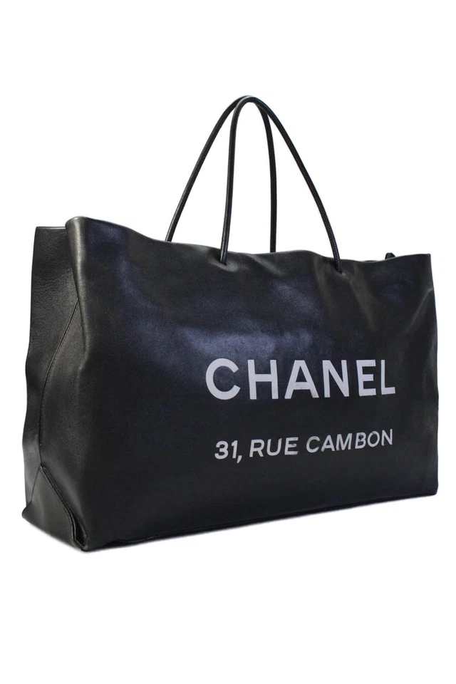 Chanel Mujer Cuero Cremallera Grande Esencial Bolso de Compras Bolso de Mano Negro Foto 3 de 4