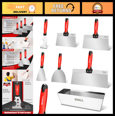 #ad 7 Pc Stainless Steel Drywall Tool Kit Putty Knife Taping Knife Mud Pan amp; Scr $68.39