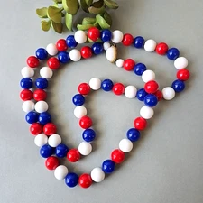 Vintage Alice Caviness White Red Blue Lucite Beaded Necklace 32'L