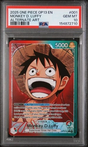 One Piece Monkey D. Luffy OP13-001 Alt Art Leader - PSA 10