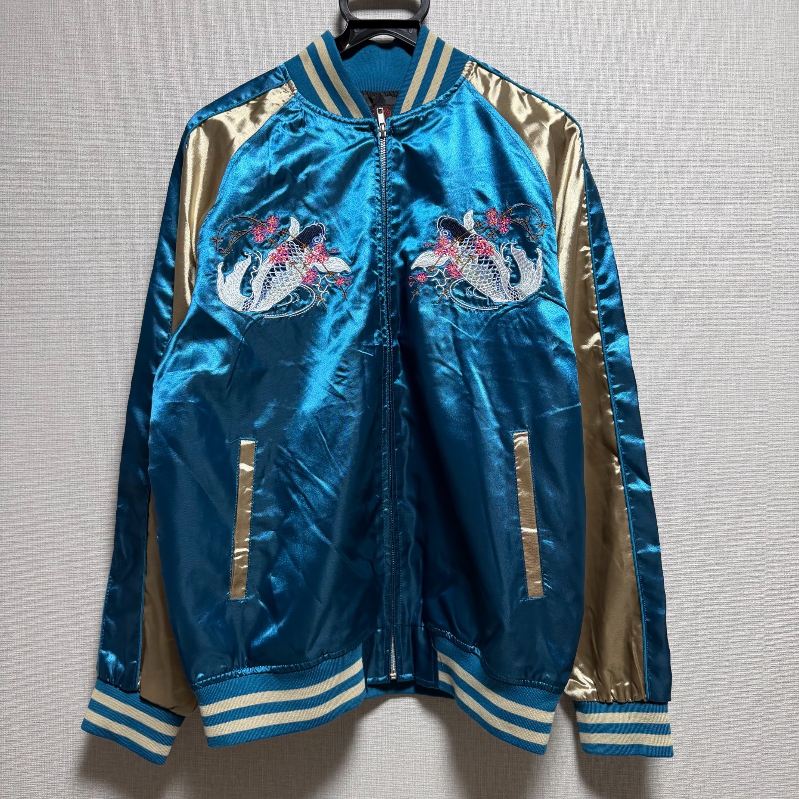 Isshin Nyokyo Sukajan Jacket Koi Embroidery Blue XL Japan Souvenir