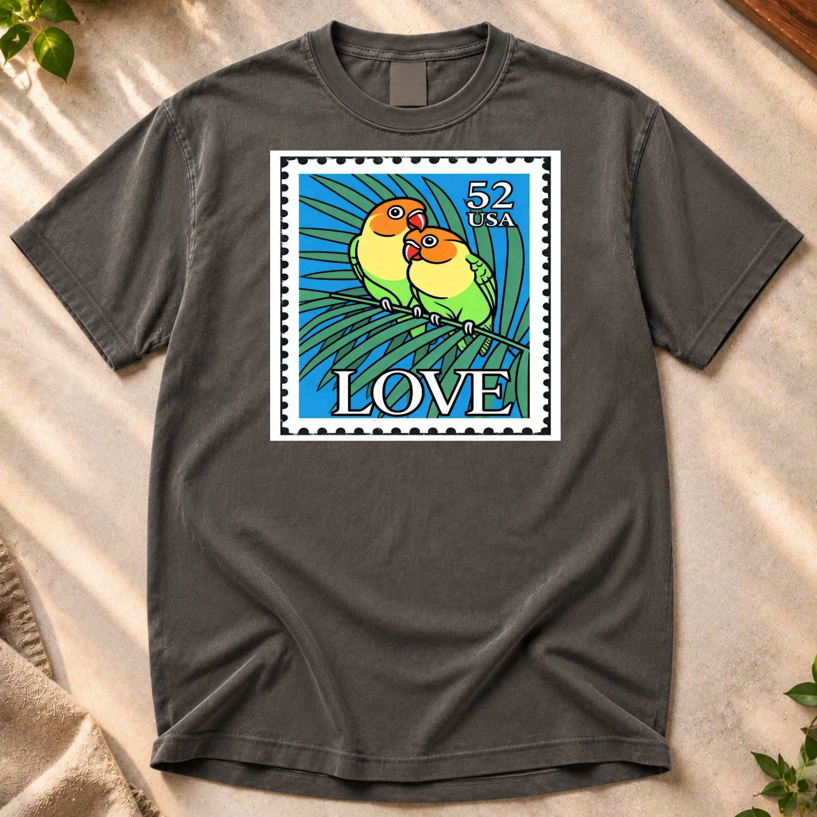ArtMythica Tropical Birds T-Shirt Parrot Couple Nature Lover Graphic T-Shirt New - product detail image 4