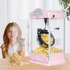 8 Ounce Kettle Popcorn Maker, Warming Deck, Countertop Popcorn Popper, Pink