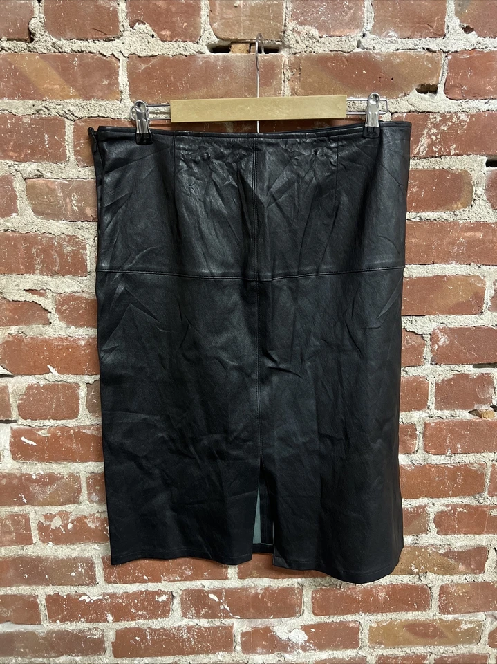 NUEVO CON ETIQUETAS Falda Lápiz Eileen Fisher Black Project Cuero Cordero Negro $790 Grande Foto 2 de 3