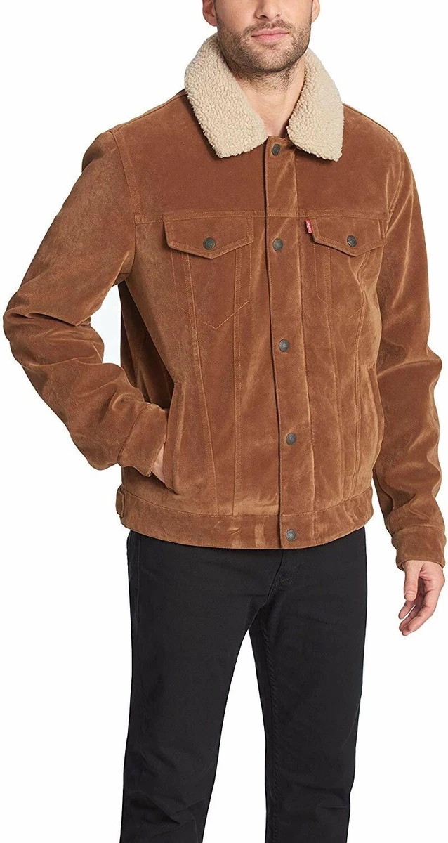 Levi s Men s Faux Leather Sherpa Lined Trucker Jacket Cognac S