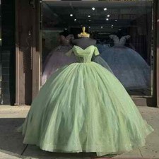 Green Quinceanera Dress Strapless Sequins Beaded Crystal Sweet 15 16 Prom Gowns
