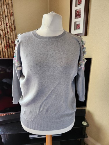 Grey Shimmer Sequin Shoulder Jumper Next Size 16 Party - Picture 4 of 6