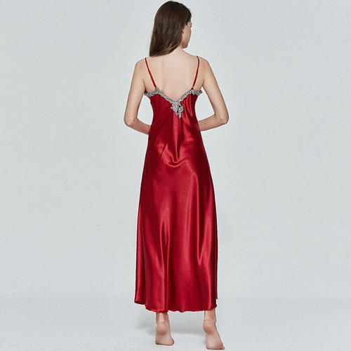 Para mujeres Seda Satén Prendas para dormir largas Pijama Camisón Lencería Vestido bordado - Imagen 25 de 34