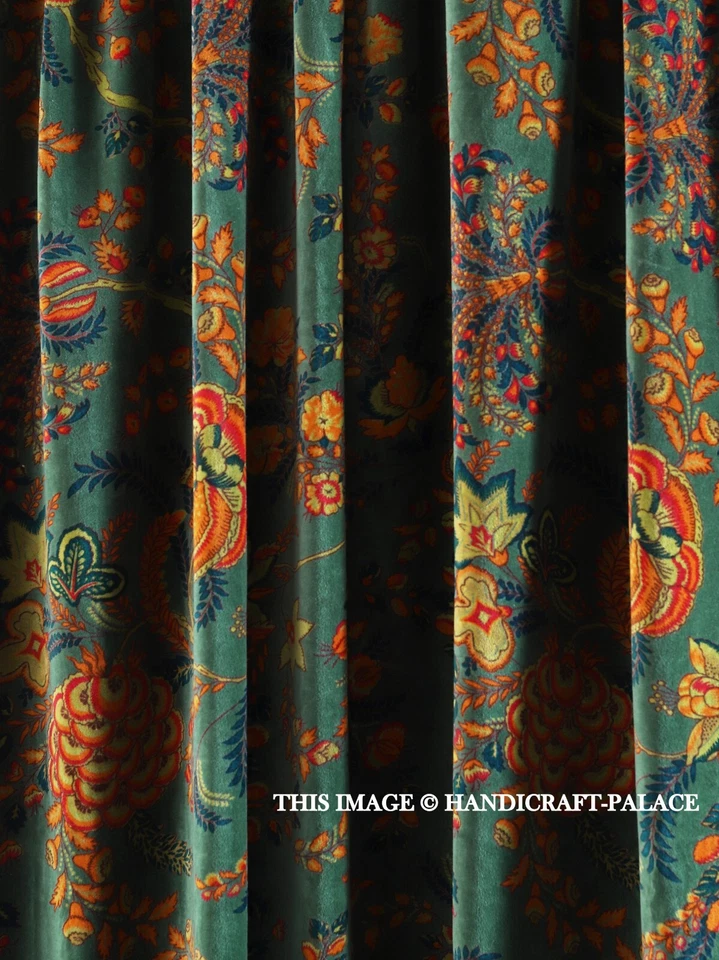 Indian Velvet Upholstery Fabric Sewing Running Fabric Green Floral By The Yard - Image 2 of 4