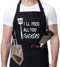 ZOORON Funny Black Chef Aprons for Men Adjustable BBQ Grill I'll Feed All You