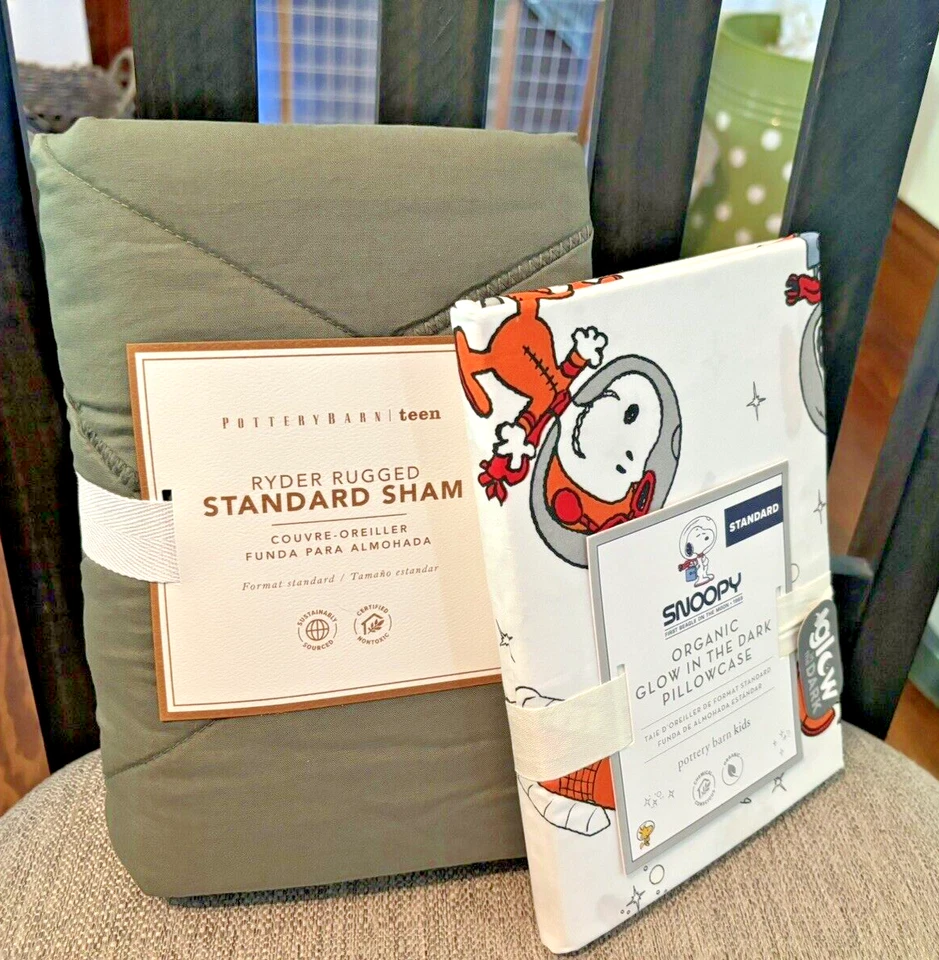 Pottery Barn snoopy PILLOWCASE +SHAM holiday Peanut Disney Space Gift￼SET 2 , - Image 4 of 4